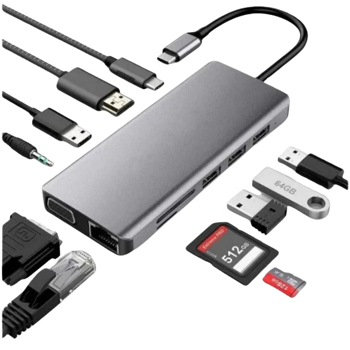11-in-1 USB-C Hub Workstation - 4K HDMI, VGA, Gigabit Ethernet & PD Charging