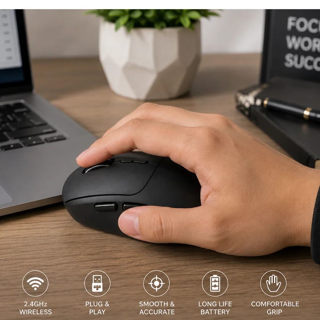 Premium Office Wireless Mouse – Office Clicks | 2.4GHz Wireless & Bluetooth | Ergonomic Design