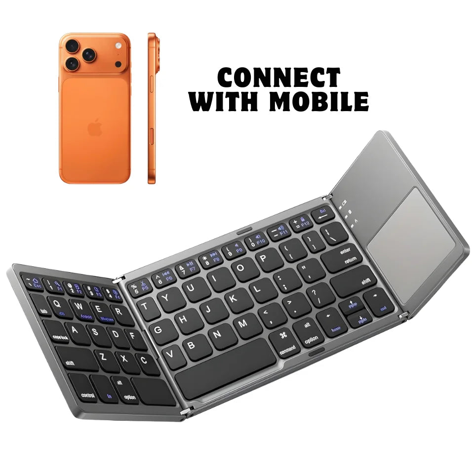 Portable Wireless Folding Keyboard for iPad, Tablet & Phone Rechargeable Pocket-Sized